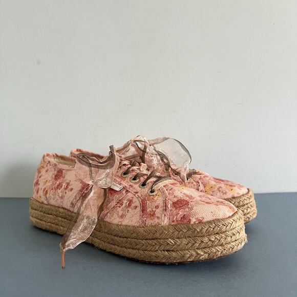 Superga x LoveShackFancy 2730 Tokyo Pink Floral Espadrille Platform Sneakers - Picture 3 of 12